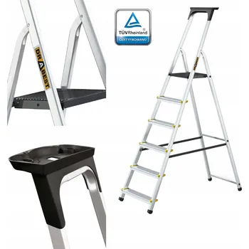 Žebřík Hliníkový domácí Žebřík PRO jednostranný 6 stupňů s policí 150 kg