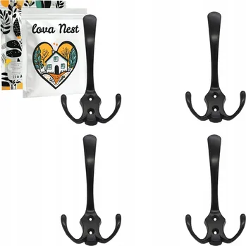 Věšák ALUMINIOWÝ VĚŠÁK NA ZEĎ Lova Nest PŘIŠROUBOVATELNÝ NÁBYTKOVÝ LOFT ČERNÝ 4ks