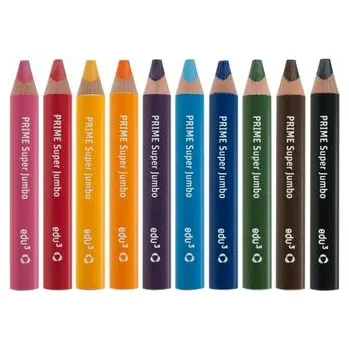 Kresba EDU3 Super Jumbo trojhranné pastelky ve dřevě K10, tuha 10 mm, 10 barev + 1 ořezávátko v papírové krabičce