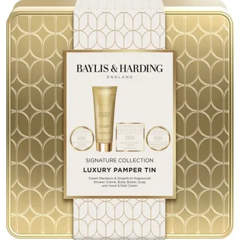 Kosmetická sada Baylis & Harding Luxury Pamper Tin Gift Set dárková sada produktů péče o tělo v plechové dóze 4 ks