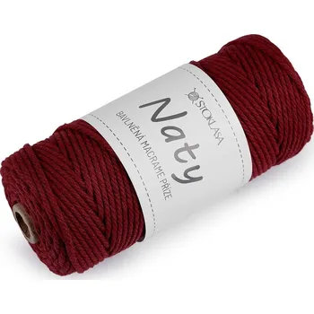 Příze Bavlněná pletací příze macrame Naty Ø3 mm rozčesávací - 11 bordó sv.