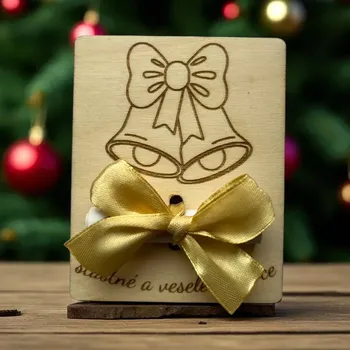 Obálka WT-darky Vánoční dřevěná obálka na peníze – motiv zvonečku 10x8 cm 1 ks vánoční