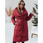 Vínový dlouhý dámský prošívaný kabát s páskem FAVI TY4961 Velikost: L