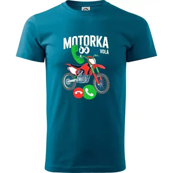 Karikatura motorka cross volá - Klasické pánské triko vyšší gramáže - XS ( Petrolejová )
