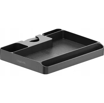 Psací stůl Organizér na stůl s držákem na sloupek pod monitor, nosnost 3 kg, černý