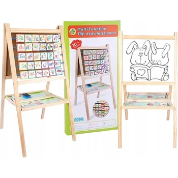 Magnetická kreslící tabulka VELKÁ DŘEVĚNÁ MAGNETICKÁ OBOUSMĚRNÁ TABULE PÍSMENA ČÍSLICE KŘÍDA POPISOVAČ