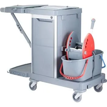 Úklidový vozík Úklidový servisní vozík MERIDA, 2x15 l dvoukbelíkový systém s červeným ždímačem, 40 l box, 3x7 l věd HFV309