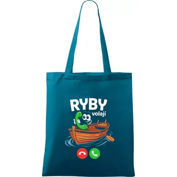 Karikatura ryby volají - Taška bavlněná - 42 x 38 cm ( Petrolejová )