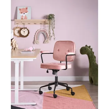 Kancelářské křeslo růžové sametové čalounění otočné s opěrkami rukou domácí kancelář studovna tradiční Beliani