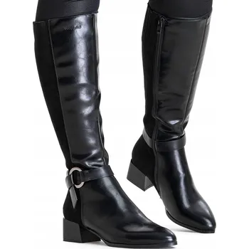 Dámské kozačky Zateplené kozačky, dlouhé a pohodlné kozačky na zip, módní černá Wojtyłko 41