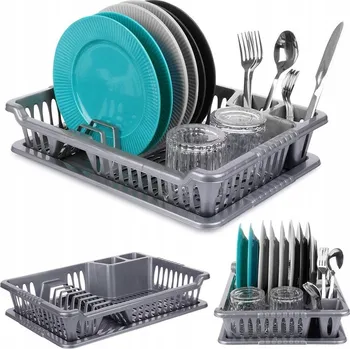 Odkapávač na nádobí Šedý odkapávač na nádobí, kuchyňský sušák na talíře, příbory a hrnky 40x29 cm