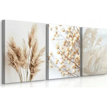 Obraz OBRAZY DO LOŽNICE SADA TRÁVA PAMPASOVÁ KVĚTY ROSTLINY STYL BOHO 90x40