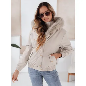 Smetanová dámská zimní krátká bunda VESSADA s kožíškem TY5062 Velikost: 2XL