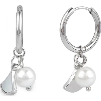 Náušnice Náušnice z nerezové oceli kroužky s perlou, barva 1 stříbrná