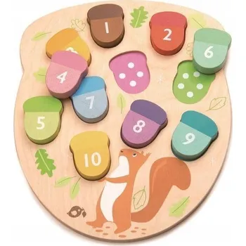 Dřevěná hračka Dřevěné puzzle - Veverka a počítání žaludů