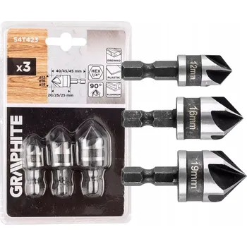 Vrták ZAHLUBOVAČ, SRAŽEČ HRAN PRO DŘEVO Sada zahlubovačů HEX 12 16 19 mm GRAPHITE