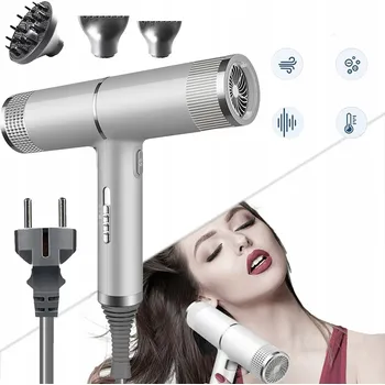 Fén FÉN NA VLASY 1000W PRO IONIZACE SILNÝ + KONCOVKA + DIFUZÉR Stříbrný