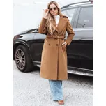 Hnědý dámský dlouhý kabát s páskem NY0761 Velikost: XL