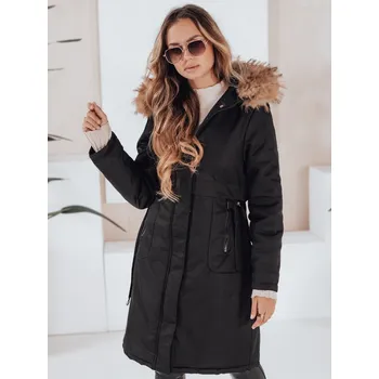 Dámská černá zimní parka s hnědou kožešinou TY5115 Velikost: M