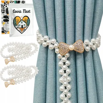 Uchycení záclony a závěsu ÚCHYT NA ZÁCLONY Lova Nest ZÁVĚSY PERLY SPONA SKŘIPEC ZLATÉ MAŠLE 2ks