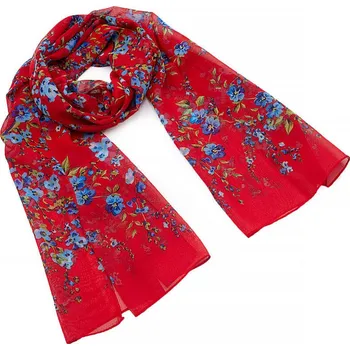 Šála Šála vzdušná - červená s květy