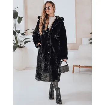 Dámský kabát Dámský dlouhý černý kožich HELLOCHIC s kapucí TY4986 Velikost: XL