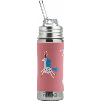 Pura láhev z nerezové oceli se slámkou 325 ml růžová jednorožec lahev na pití