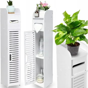 Koupelnový nábytek Stanela Úzká koupelnová skříňka stojící regál sloupek bílý 80cm ažurová police