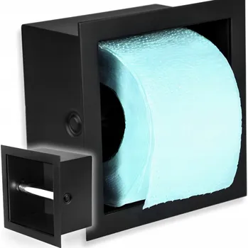 Držák toaletního papíru 16x16 cm černý matný zapuštěný bez vrtání do WC