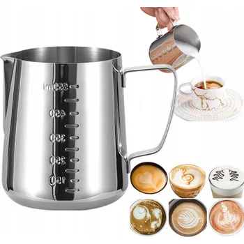 Konvička na mléko MLÉČNÍK OCELOVÝ DŽBÁN NA MLÉKO NA NAPĚŇOVÁNÍ BARISTICKÁ ODMĚRKA OCEL 550 ml