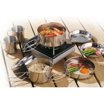 Hrnec Sada turistického nádobí Kamille nerezová ocel 8 dílů stříbrná