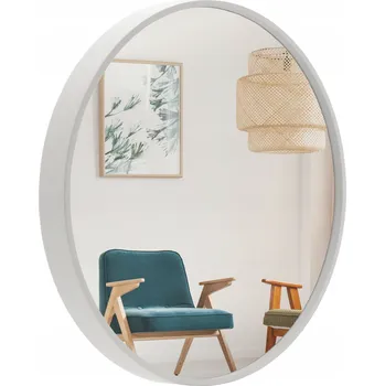 Zrcadlo Kulaté dřevěné loftové Zrcadlo 70 cm bílé velké BD art