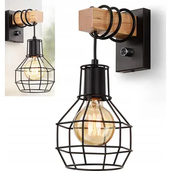 Nástěnné svítidlo NÁSTĚNNÁ LAMPA KINKIET E27 S VYPÍNAČEM LOFT DŘEVO CHODBA OBÝVÁK KANCELÁŘ