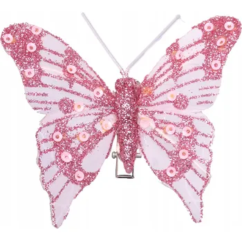 Vánoční dekorace VÁNOČNÍ OZDOBY ozdoba NA VÁNOČNÍ STROMEČEK dekorace MOTÝL s KLIPEM růžová pastelová