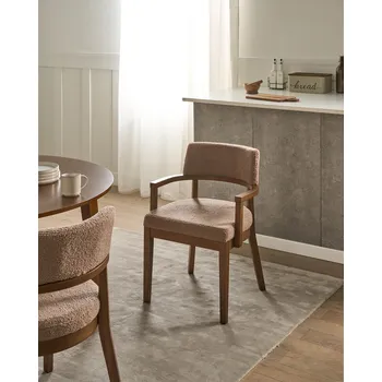 Jídelní židle Sada 2 jídelních židlí tmavě hnědá a taupe buklé látka nohy z kaučukového dřeva retro tradiční styl Beliani