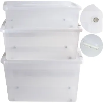 Dóza na potraviny 3x Plastová nádoba Krabička na kolečkách s víkem Nádoby 28L, 40L, 55L