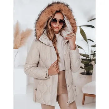 Dámská zimní světle béžová prošívaná bunda LUMORE s kapucí TY5012 Velikost: L