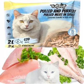 Krmivo pro kočku MOKRÉ KRMIVO PRO KOČKY TufTuf Kousky masa v omáčce 2x příčesek, 2x kuře