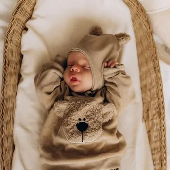 Kojenecká čepice Wooly Organic Čepička Rib s oušky - Savannah, vel. 38/40