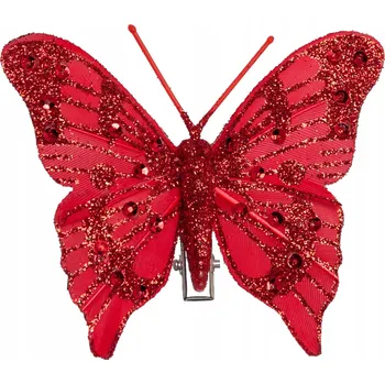 Vánoční dekorace VÁNOČNÍ OZDOBY ozdoba NA VÁNOČNÍ STROMEČEK dekorace MOTÝL motýlek s KLIPEM červený