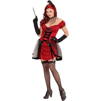 Karnevalový kostým Dáma z kabaretu (šaty s podvazky, hřebínek do vlasů s peřím) - M