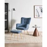 Křeslo s opěrkou pro nohy modré čalouněné prošívané ozdobnými knoflíky nohy ze světlého dřeva Beliani