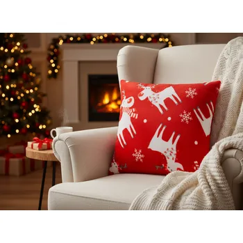 Polštář Vánoční polštář RUDOLPHINO červená, 40x40 cm, mikrovlákno Varianta: Povlak na polštář s prošívanou výplní, 40x40 cm