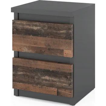 Noční stolek Noční Stolek 30 CM Šedá Vintage 2 zásuvky Noční stolek Nakastlik Loft