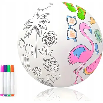 Obraz NAFUKOVACÍ SENZORICKÝ MÍČ NA MALOVÁNÍ VELKÝ PLÁŽOVÝ 30 CM PRO DĚTI DIY