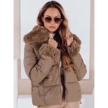 Camel dámská stylová prošívaná bunda s ozdobnou kožešinou TY5069 Velikost: L