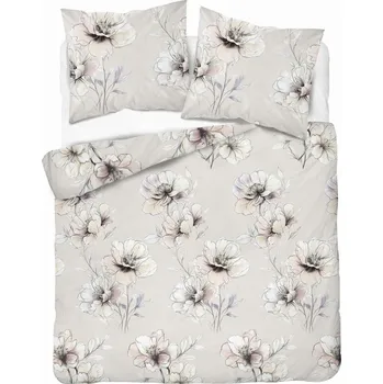 Povlečení Povlečení flanelové 220x200 KVĚTY béžové, silná flanel 160 g