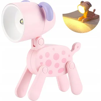Lampička NOČNÍ LAMPA LED ZVÍŘÁTKO NA STŮL DO POKOJE PRO DĚTI NA BATERIE RŮŽOVÁ