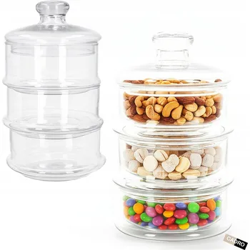 Dóza na potraviny Skleněná nádoba na sušenky bonbóny s pochoutkou, patrová, 3 x 500 ml