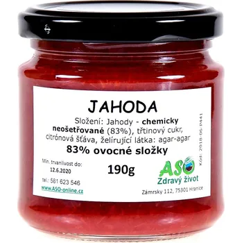 Potravina ASO - Zdravý život Jahoda doslazovaná panelou bio Hmotnost: 400g